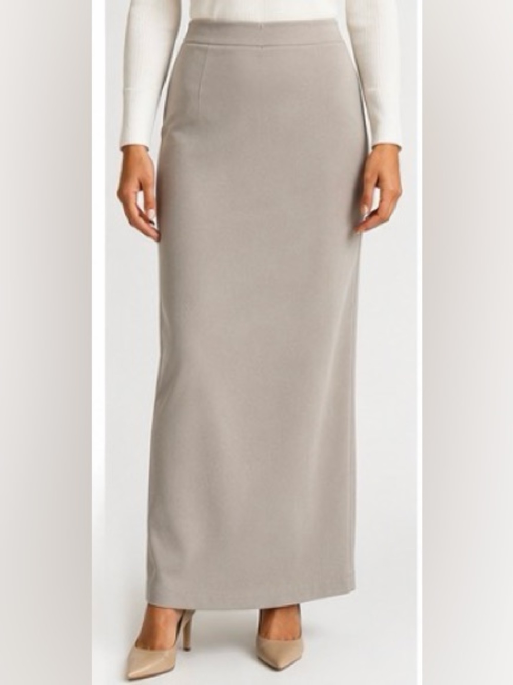 Cato Taupe Soft Stretch Column Maxi Skirt 17” Waist 35” Long Tag Cut Off